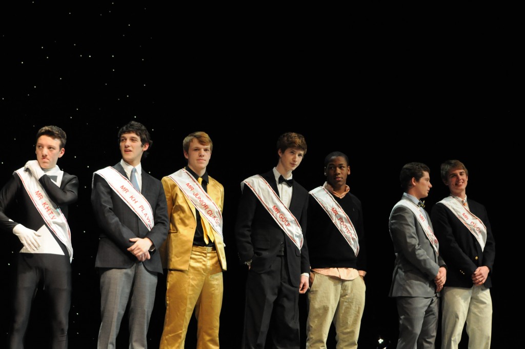 Mr. KHS contestants line up for the first round of eliminations.