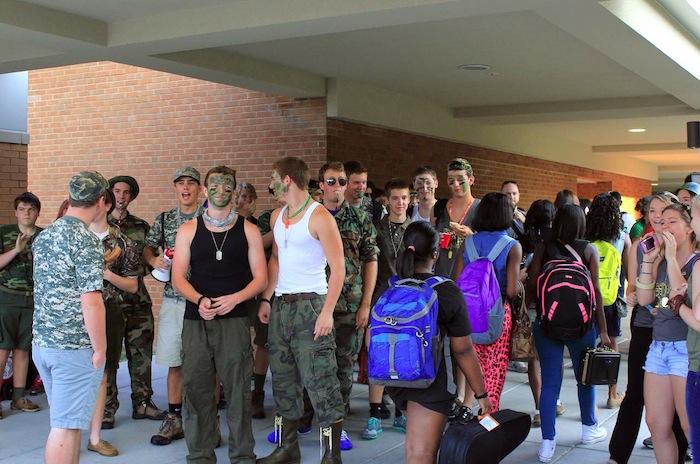 Seniors welcome new students into school on the first day of school Aug. 20.