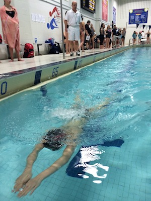Claire Lin, freshman, competed in the 100 meter breaststroke at the Parkway South Invite finals Jan. 17.