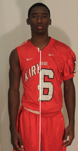 Anthony Loper, senior, poses in both his football and basketball uniforms