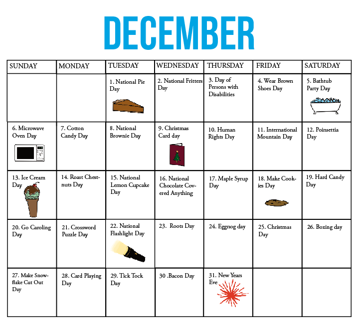 Fun national holiday calendar: December