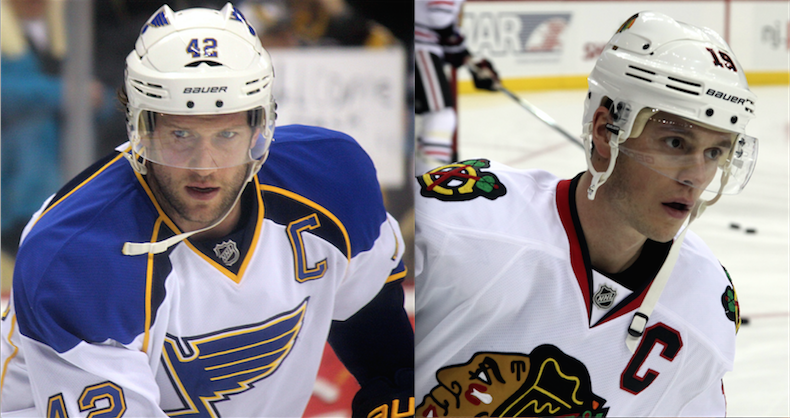 David Backes (left) and Jonathan Toews (right) teams face off in one of the most anticipated matchups of the first round of the 2016 Stanley Cup Playoffs.