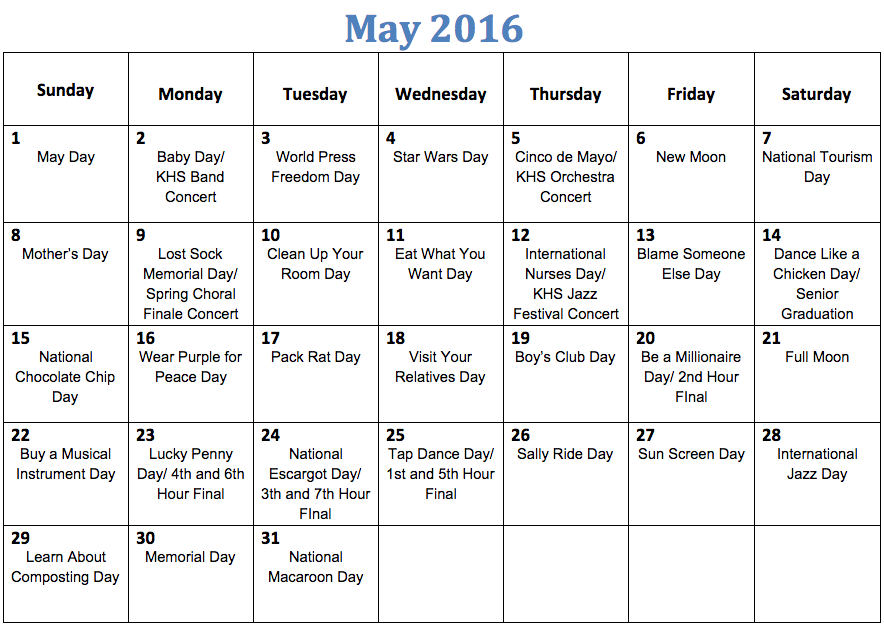 Fun national holiday calendar: May