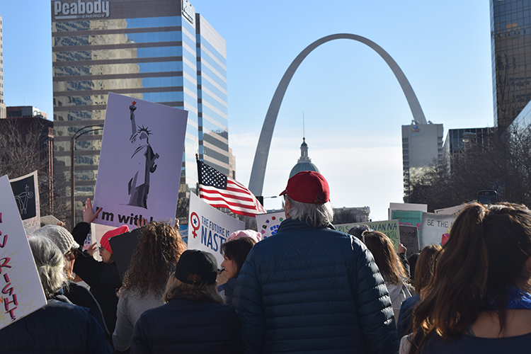 The Womens March was held downtown St. Louis, Sunday Jan. 21. The march started at Union Station and went all the way to the Gateway Arch. Women, men and children from all races, religions and sexual identities came to support the cause. A rally and action fair followed the march. TKC captured some of the marchs best moments and talked to students who attended. 
