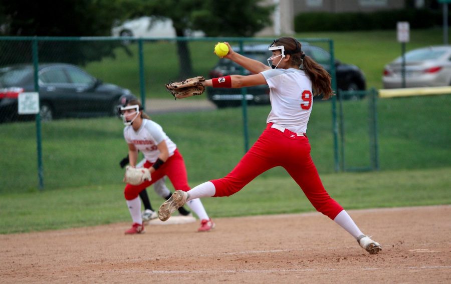 Elsa Church, junior, pitches in the 5th inning. 