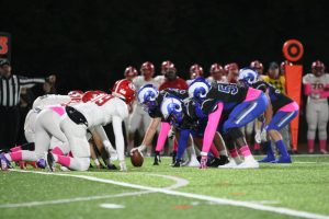 The Kirkwood defense squares off against the Ladue offensive line.