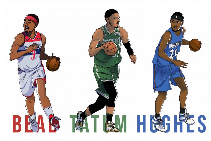 With+a+combined+25+years+of+NBA+experience+%28and+counting%29+between+the+three+of+them%2C+Bradley+Beal%2C+Jayson+Tatum+and+Larry+Hughes+have+lived+most+of+their+professional+lives+under+the+scope+of+national+attention.+Art+by+Merry+Schlarman.