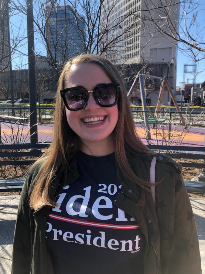 2014 KHS Graduate, Natalie Calandro, stands in line at the Biden rally. 