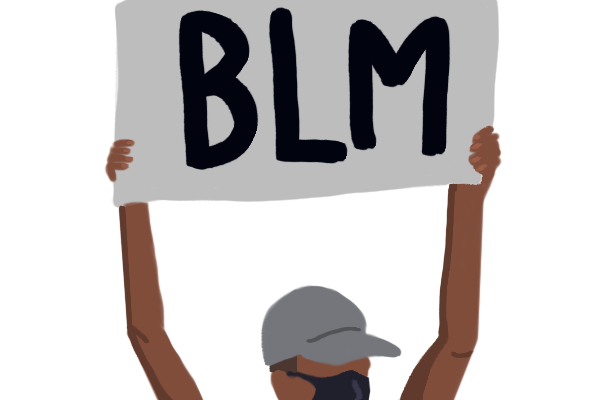 Art depicts a BLM protester holding a sign, as many did when people flooded the streets calling for action this summer.