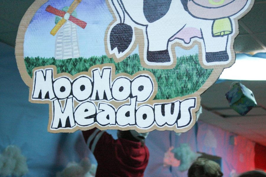 The Moo Moo meadows sign signals the beginning of a new section of the junior hallway.