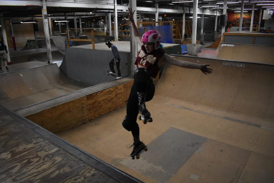 Logan Jones jumps off the ramp at Ramp Riders Skate park.