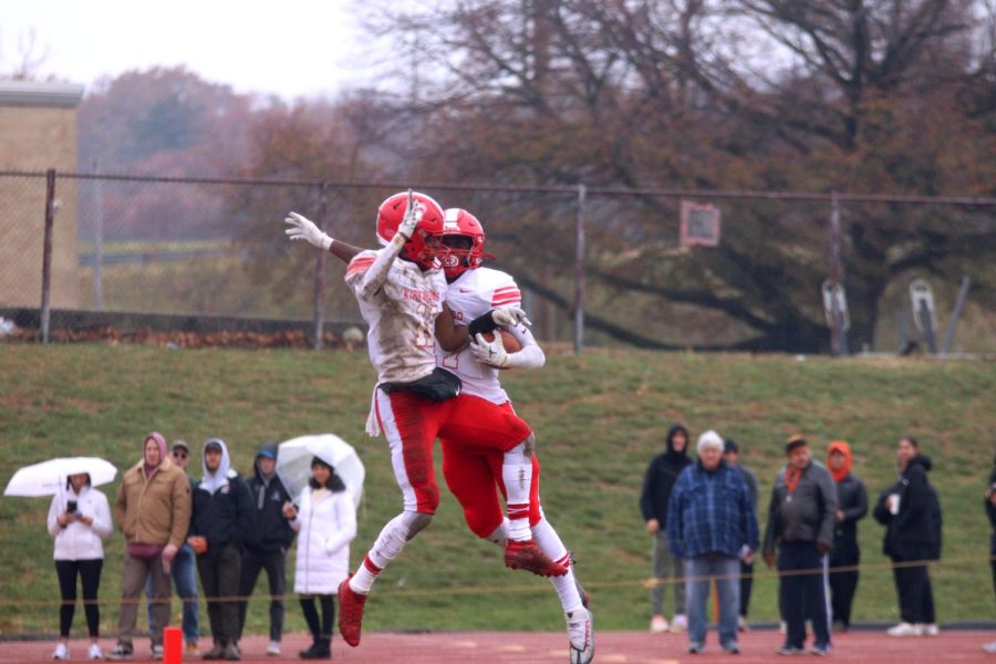 Kameron Richardson, senior, chest bumps his teammate who just scored a touchdown. 