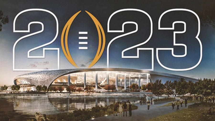 The logo for the 2023 National Championship, held at SoFi stadium in Inglewood, California