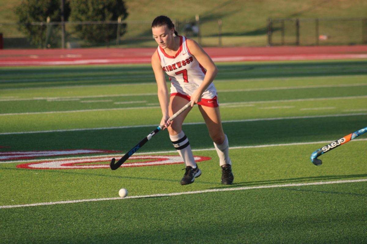 Ella Harms, senior, moves to get ready to hit the ball down the field.