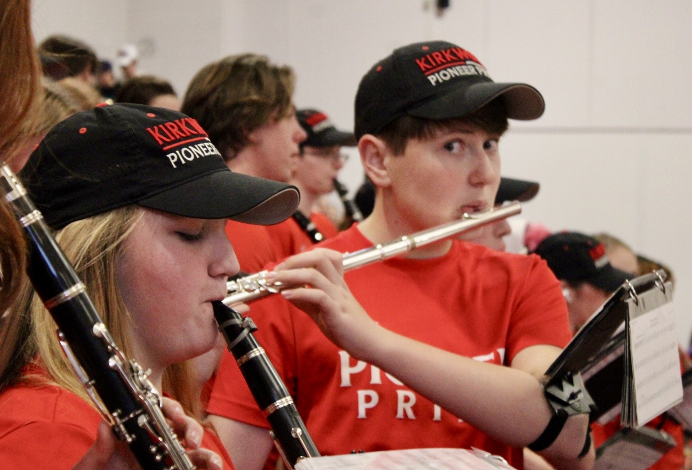 Connor McManamon, sophomore, and Addie Craft, sophomore, play their instruments.